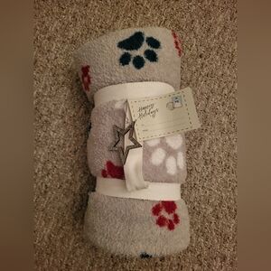 Cozy Gray Blanket with Paw Prints